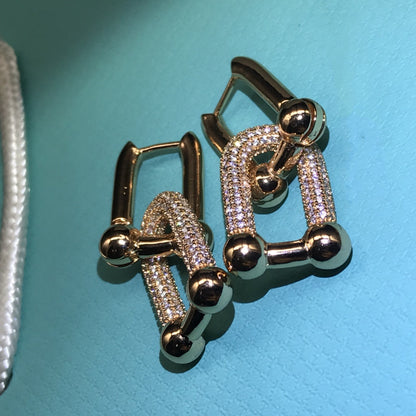 [Regalia Jewels]HARDWARE DROP EARRINGS DOUBLE LINK DIAMOND