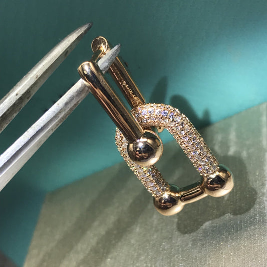 [Regalia Jewels]HARDWARE DROP EARRINGS DOUBLE LINK DIAMOND