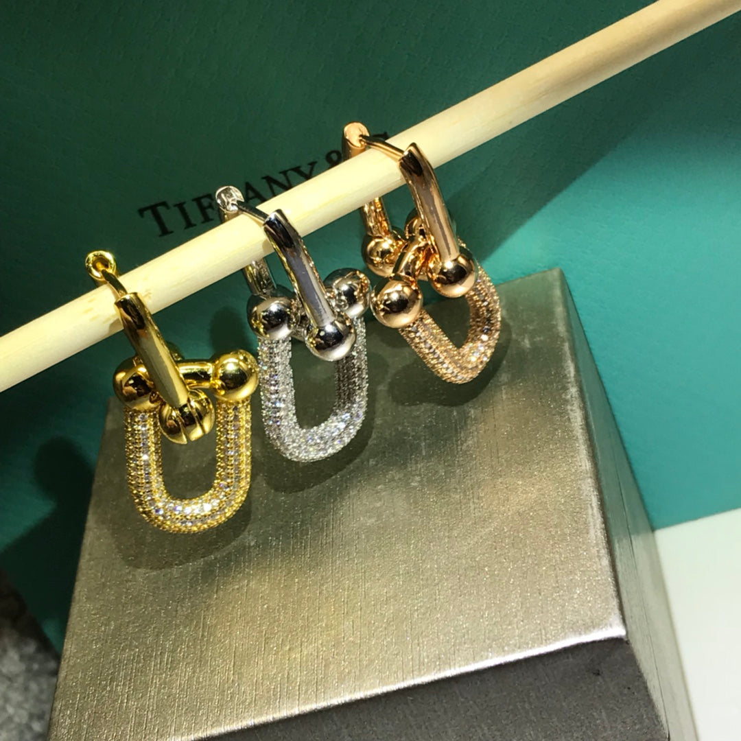 [Regalia Jewels]HARDWARE DROP EARRINGS DOUBLE LINK DIAMOND