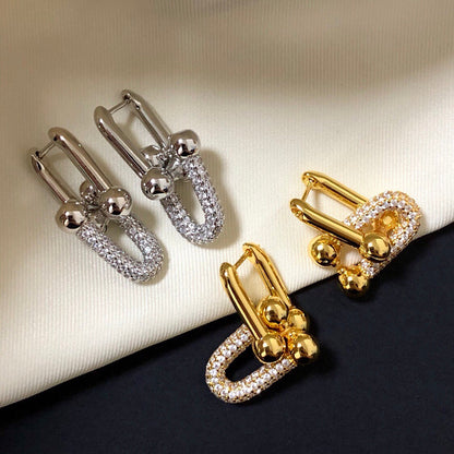 [Regalia Jewels]HARDWARE DROP EARRINGS DOUBLE LINK DIAMOND