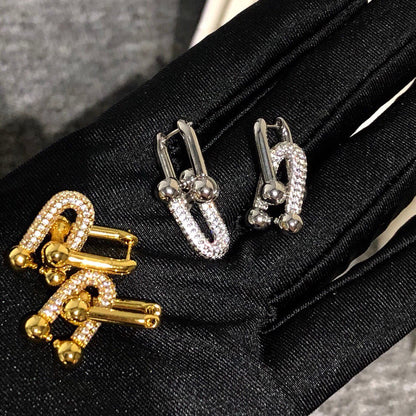 [Regalia Jewels]HARDWARE DROP EARRINGS DOUBLE LINK DIAMOND