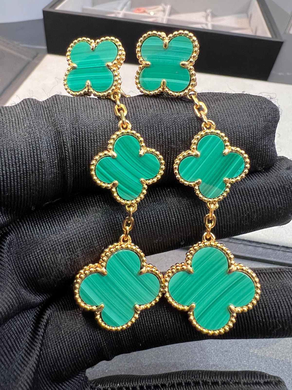 [Regalia Jewelry]CLOVER MALACHITE 3 MOTIFS GOLD