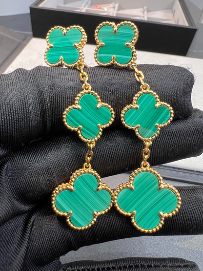 [Regalia Jewelry]CLOVER MALACHITE 3 MOTIFS GOLD