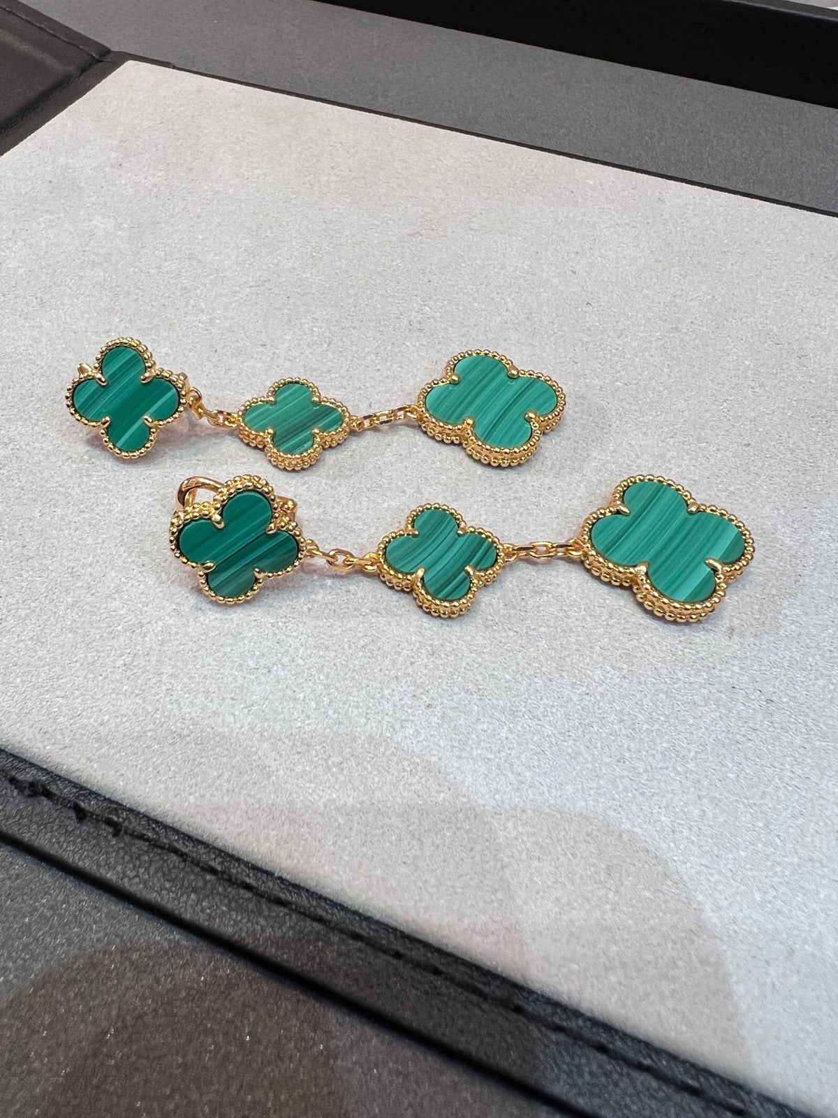 [Regalia Jewelry]CLOVER MALACHITE 3 MOTIFS GOLD