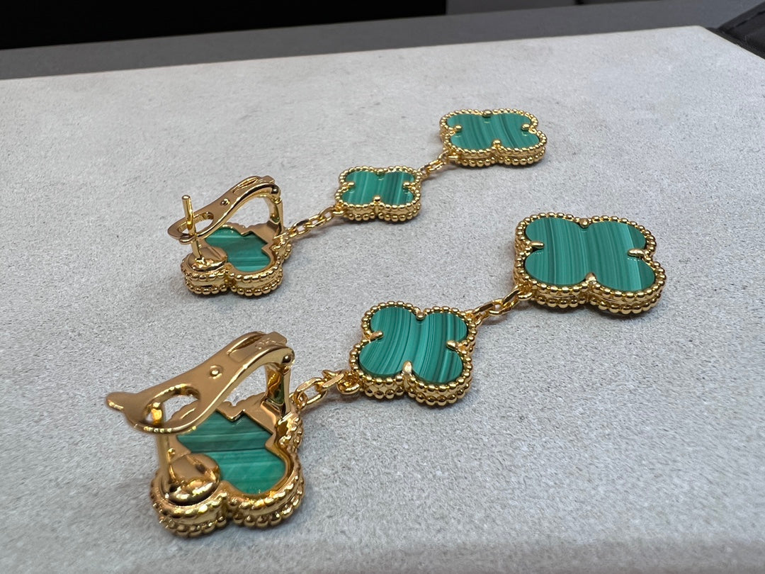 [Regalia Jewelry]CLOVER MALACHITE 3 MOTIFS GOLD