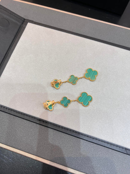 [Regalia Jewelry]CLOVER MALACHITE 3 MOTIFS GOLD