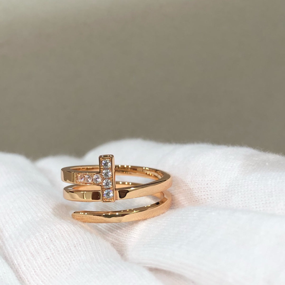 [Regalia Jewels]T WIRE DOUBLE ROWS RING PINK GOLD