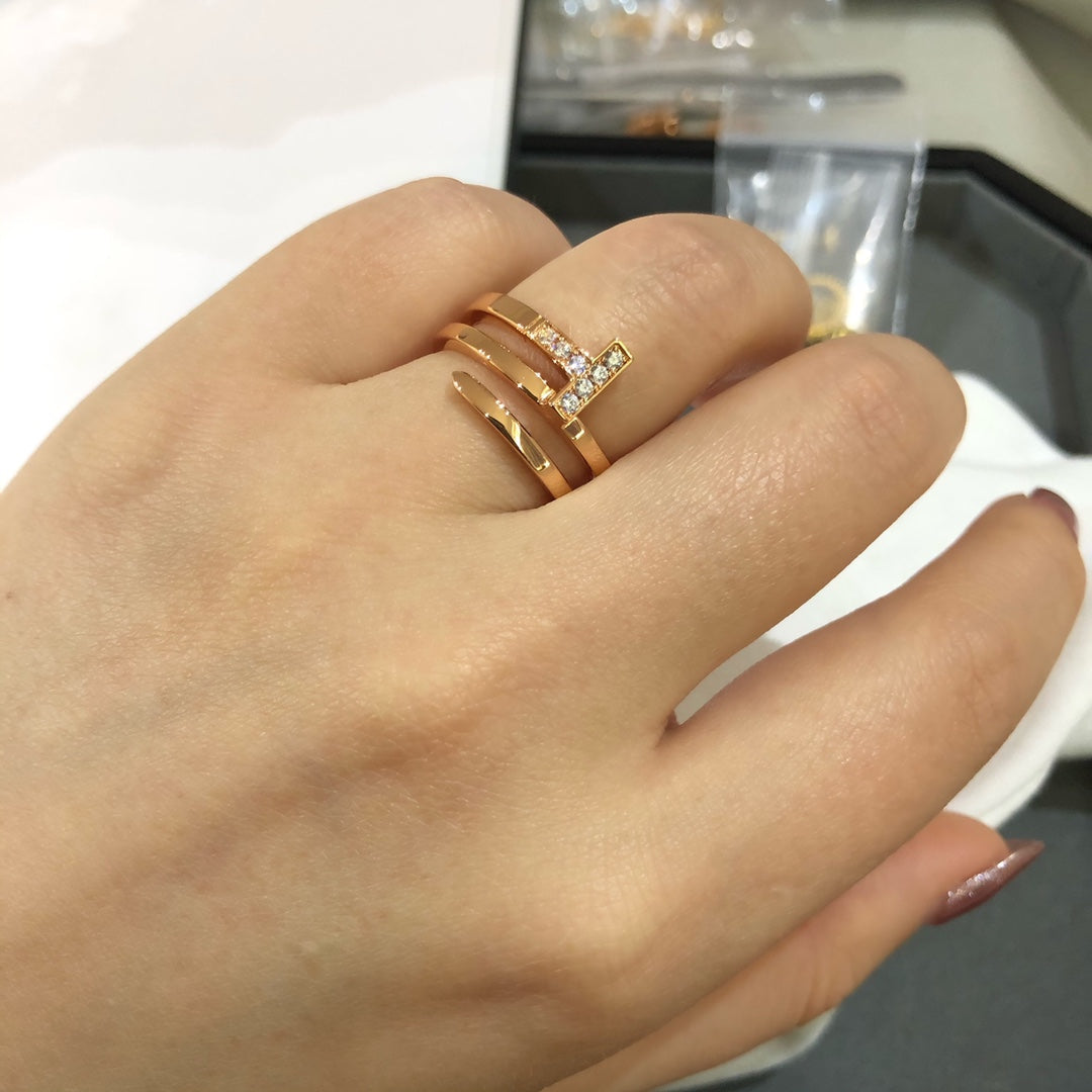 [Regalia Jewels]T WIRE DOUBLE ROWS RING PINK GOLD
