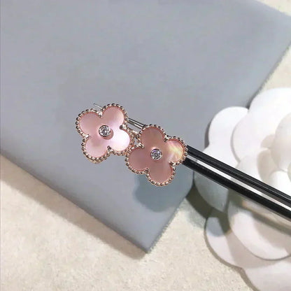 [Regalia Jewelry]CLOVER MEDIUM 1 MOTIFS  PINK MOP DIAMOND EARRINGS