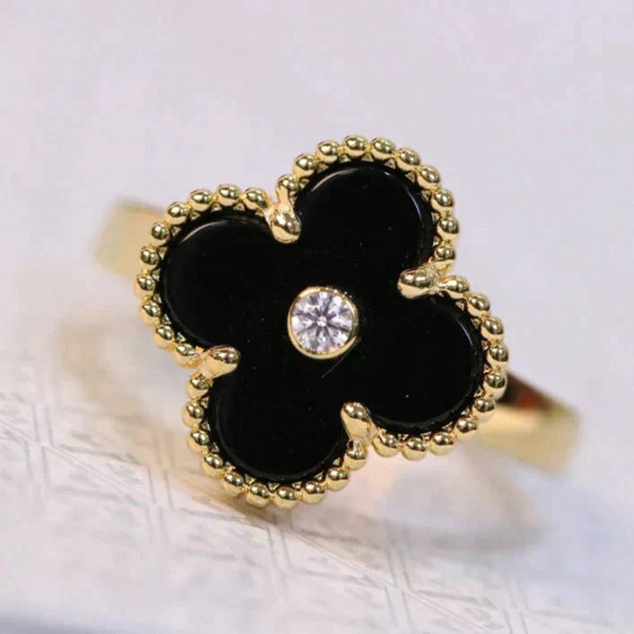 [Regalia Jewelry]CLOVER ONYX RING GOLD DIAMOND