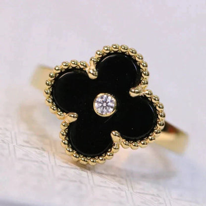 [Regalia Jewelry]CLOVER ONYX RING GOLD DIAMOND