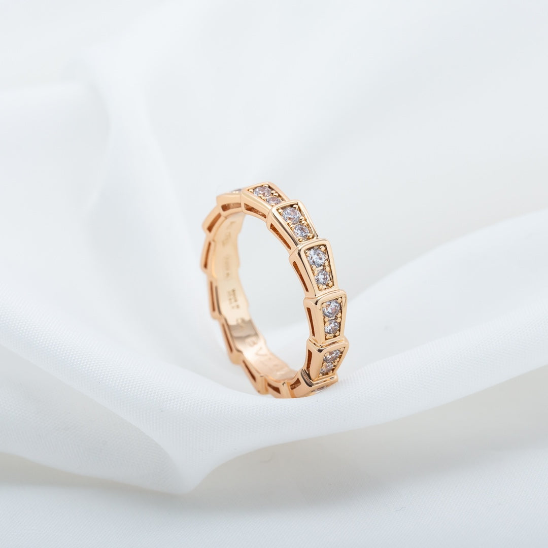 [Regalia Jewelry]SERPENTI RING PINK GOLD DIAMOND PAVED 3MM