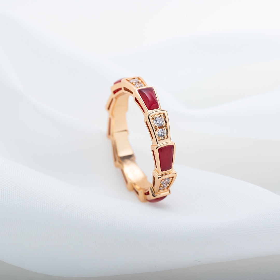 [Regalia Jewelry]SERPENTI RING PINK GOLD CARNELIAN DIAMOND 3MM