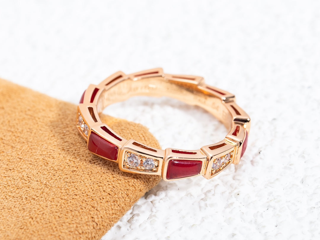 [Regalia Jewelry]SERPENTI RING PINK GOLD CARNELIAN DIAMOND 3MM