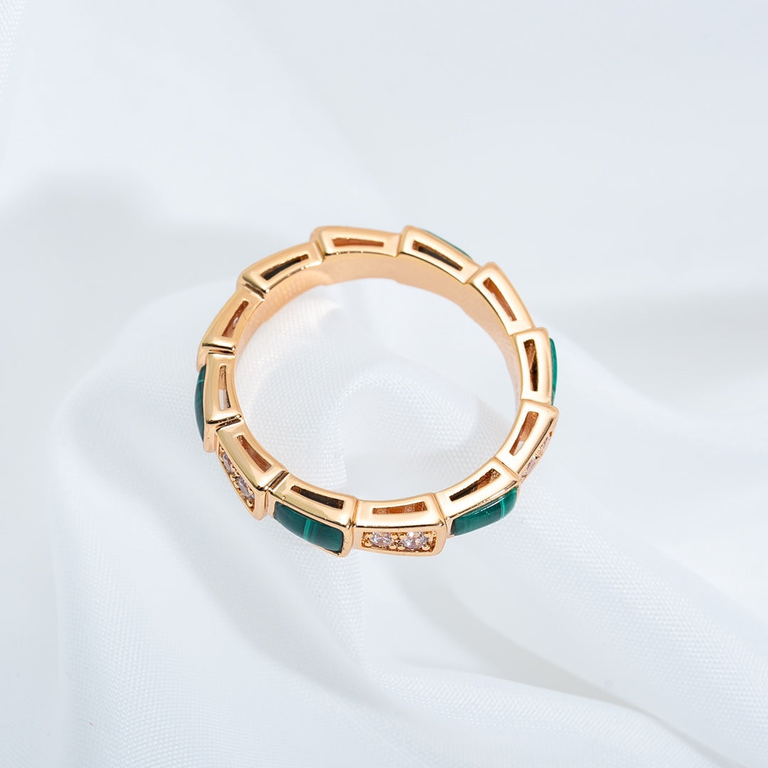 [Regalia Jewelry]SERPENTI RING PINK GOLD MALACHITE DIAMOND 3MM