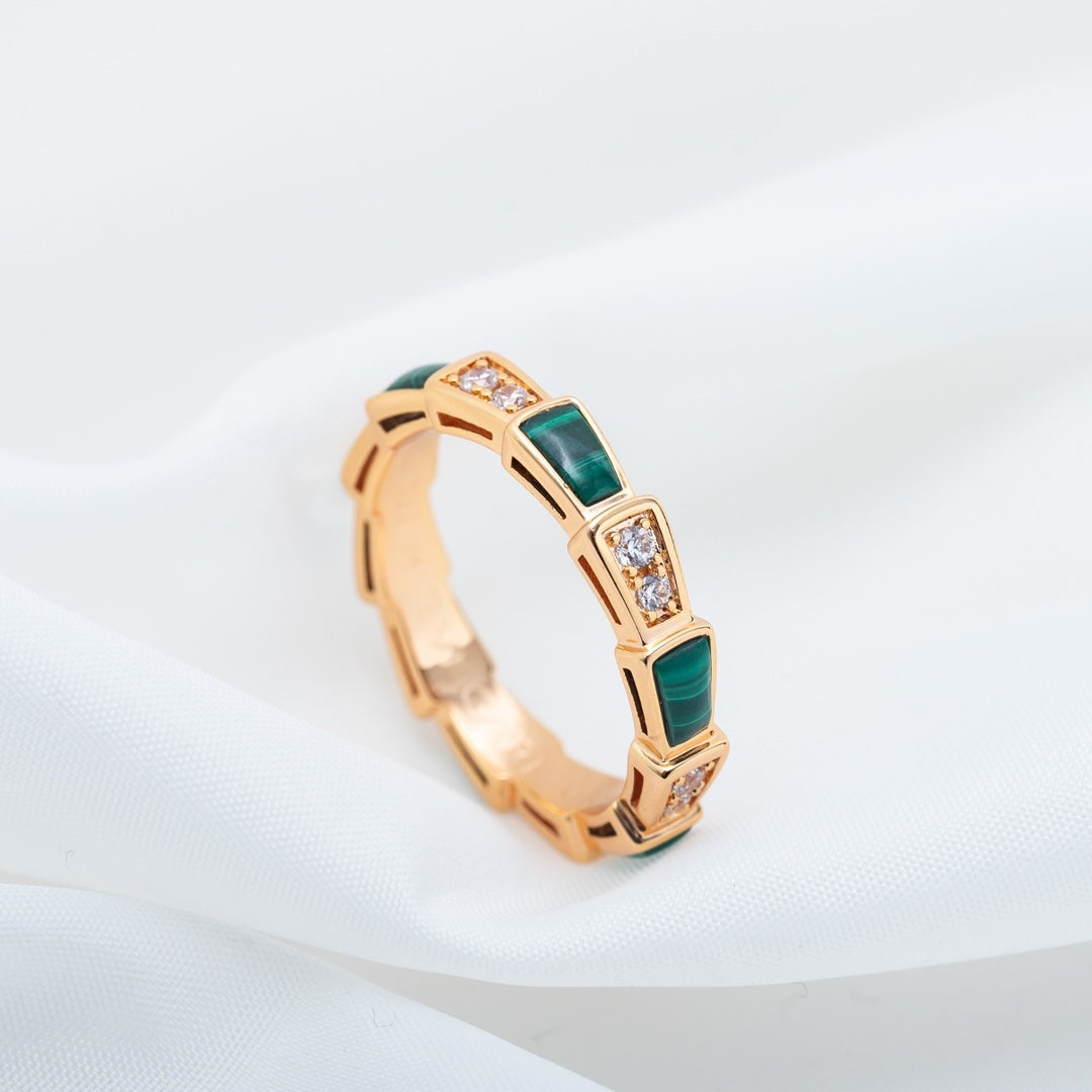 [Regalia Jewelry]SERPENTI RING PINK GOLD MALACHITE DIAMOND 3MM