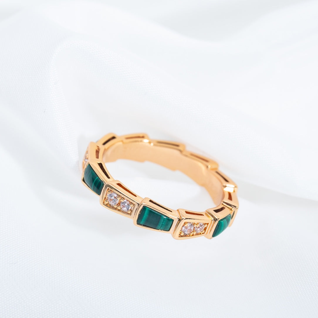 [Regalia Jewelry]SERPENTI RING PINK GOLD MALACHITE DIAMOND 3MM