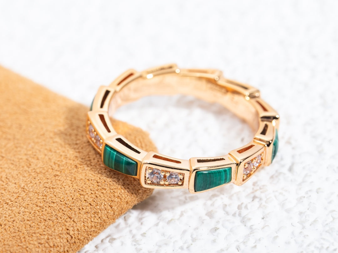 [Regalia Jewelry]SERPENTI RING PINK GOLD MALACHITE DIAMOND 3MM