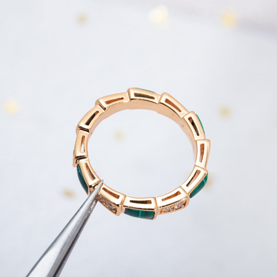 [Regalia Jewelry]SERPENTI RING PINK GOLD MALACHITE DIAMOND 3MM