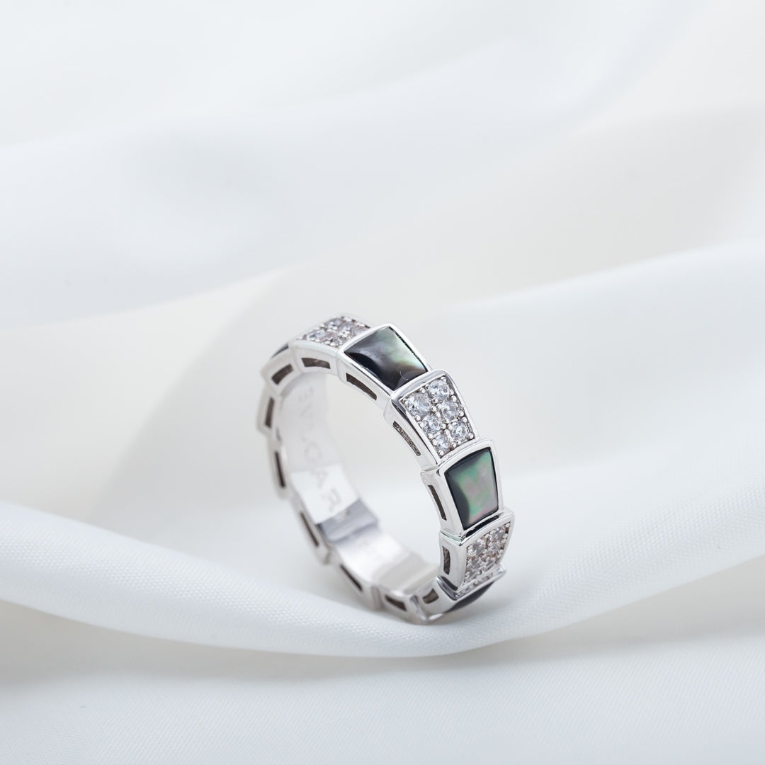 [Regalia Jewelry]SERPENTI RING SILVER DIAMOND BLACK MOP 4MM