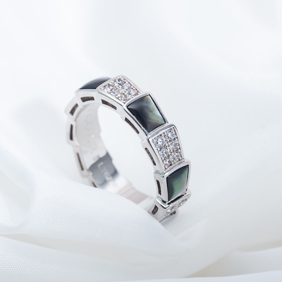 [Regalia Jewelry]SERPENTI RING SILVER DIAMOND BLACK MOP 4MM