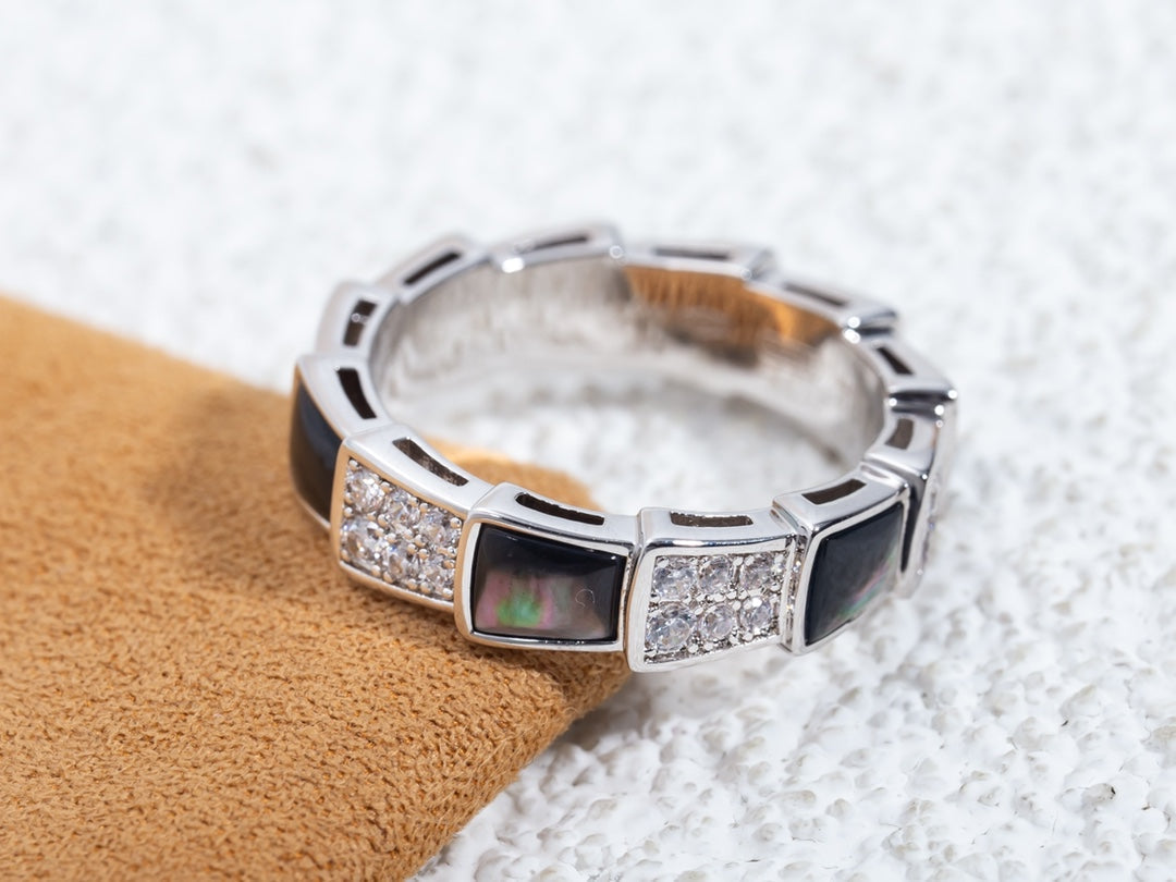 [Regalia Jewelry]SERPENTI RING SILVER DIAMOND BLACK MOP 4MM