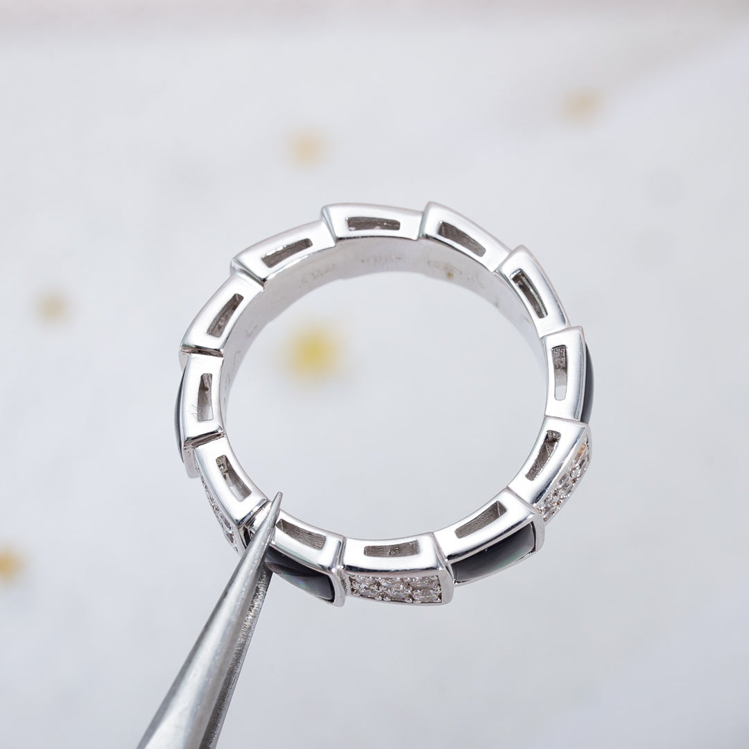 [Regalia Jewelry]SERPENTI RING SILVER DIAMOND BLACK MOP 4MM