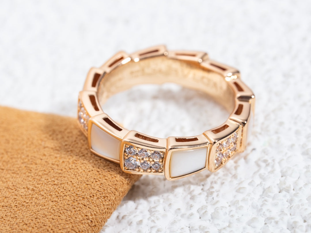[Regalia Jewelry]SERPENTI RING PINK GOLD MOP DIAMOND PAVED 4MM