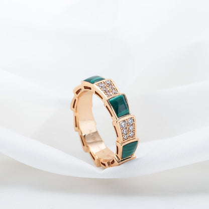 [Regalia Jewelry]SERPENTI RING PINK GOLD MALACHITE DIAMOND PAVED 4MM