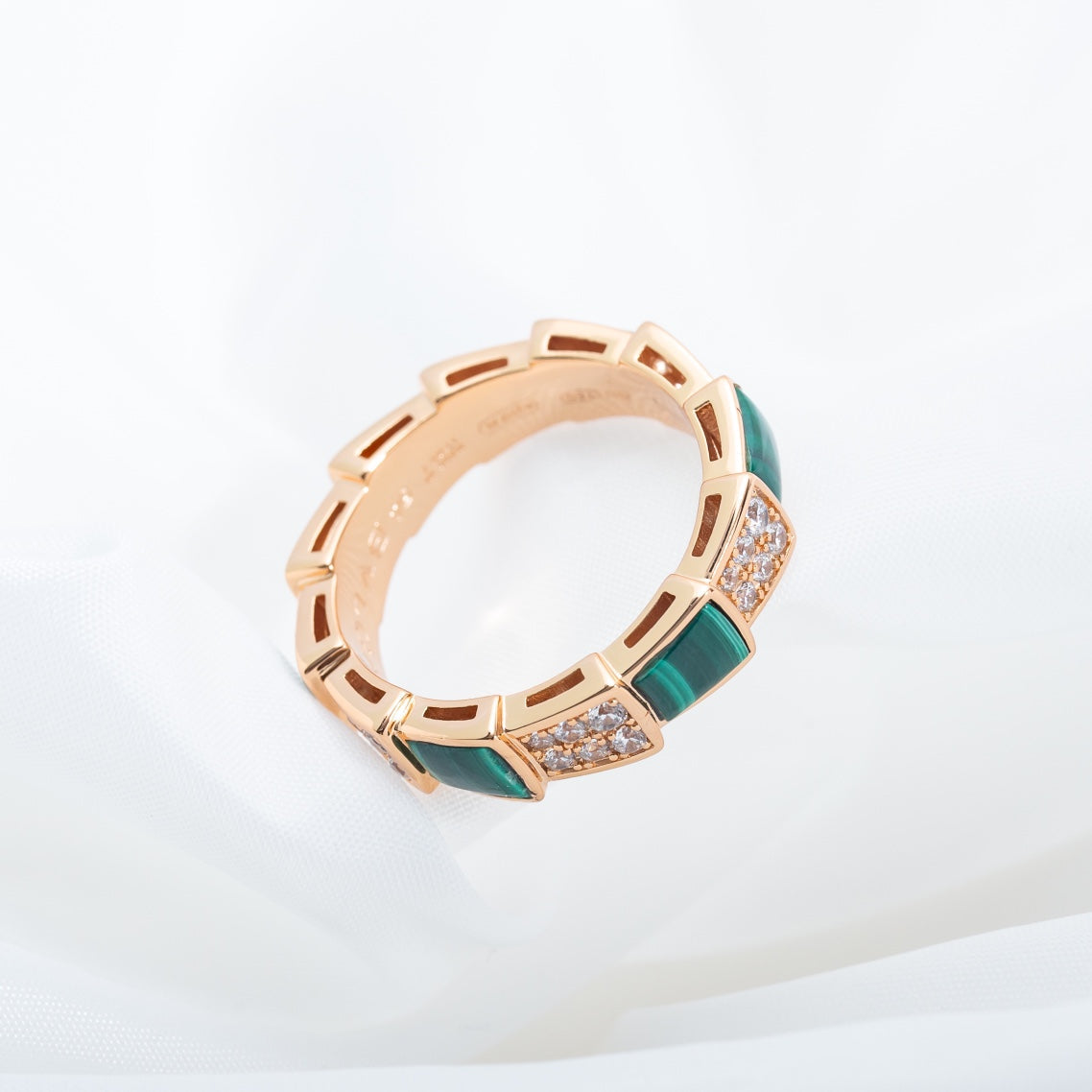 [Regalia Jewelry]SERPENTI RING PINK GOLD MALACHITE DIAMOND PAVED 4MM