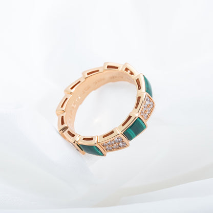 [Regalia Jewelry]SERPENTI RING PINK GOLD MALACHITE DIAMOND PAVED 4MM