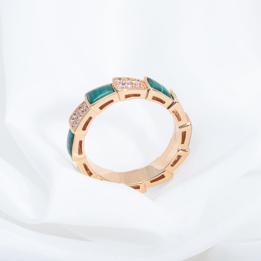 [Regalia Jewelry]SERPENTI RING PINK GOLD MALACHITE DIAMOND PAVED 4MM