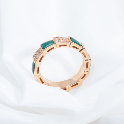 [Regalia Jewelry]SERPENTI RING PINK GOLD MALACHITE DIAMOND PAVED 4MM