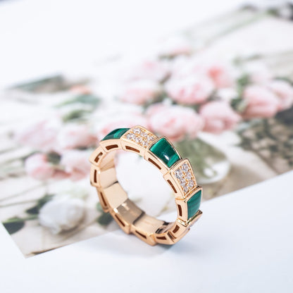 [Regalia Jewelry]SERPENTI RING PINK GOLD MALACHITE DIAMOND PAVED 4MM