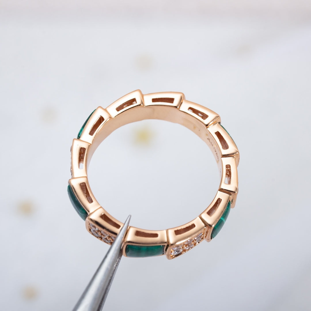 [Regalia Jewelry]SERPENTI RING PINK GOLD MALACHITE DIAMOND PAVED 4MM