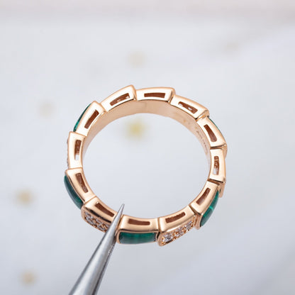 [Regalia Jewelry]SERPENTI RING PINK GOLD MALACHITE DIAMOND PAVED 4MM