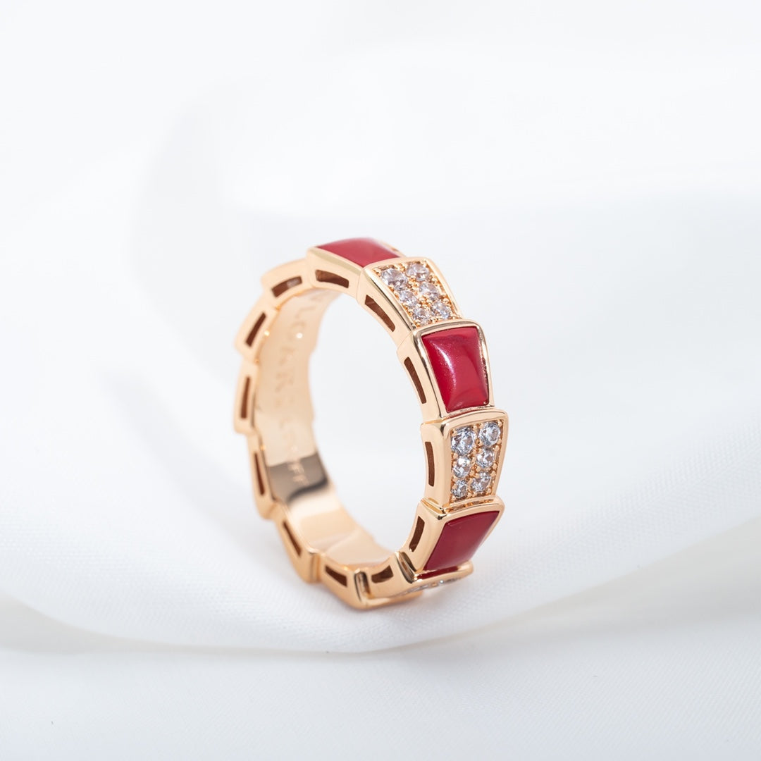 [Regalia Jewelry]SERPENTI RING PINK GOLD CARNELIAN DIAMOND PAVED 4MM