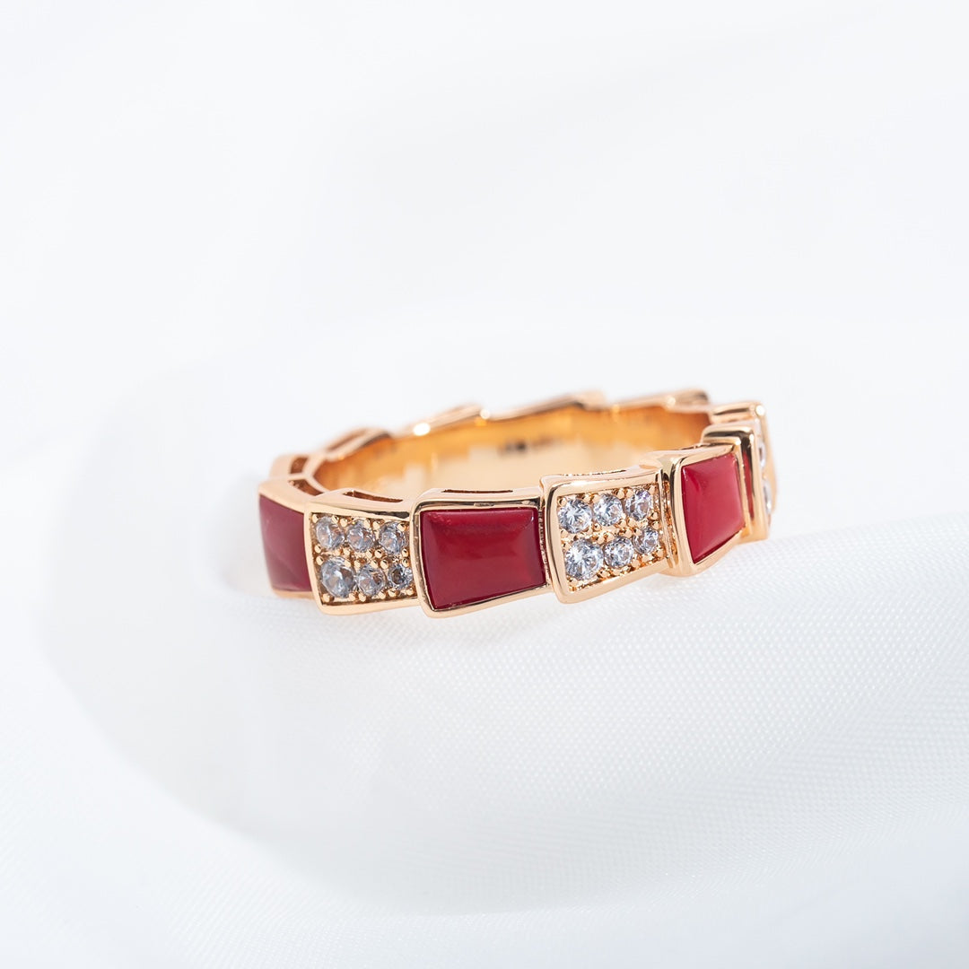 [Regalia Jewelry]SERPENTI RING PINK GOLD CARNELIAN DIAMOND PAVED 4MM
