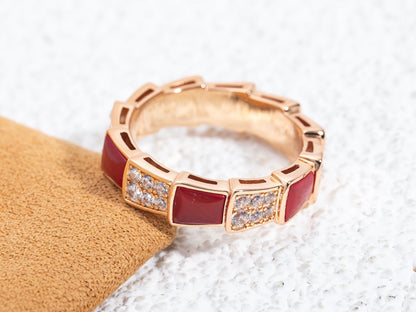 [Regalia Jewelry]SERPENTI RING PINK GOLD CARNELIAN DIAMOND PAVED 4MM