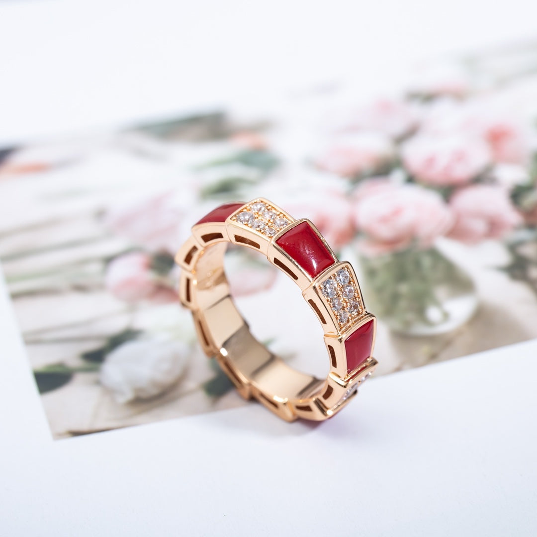 [Regalia Jewelry]SERPENTI RING PINK GOLD CARNELIAN DIAMOND PAVED 4MM