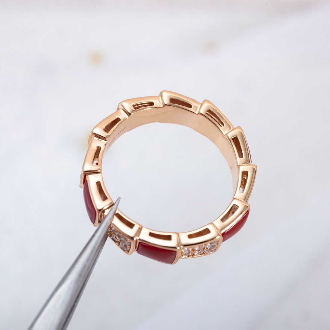 [Regalia Jewelry]SERPENTI RING PINK GOLD CARNELIAN DIAMOND PAVED 4MM