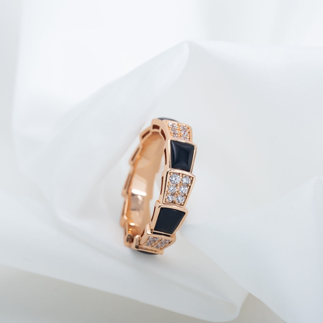 [Regalia Jewelry]SERPENTI RING PINK GOLD BLACK MOP DIAMOND PAVED 4MM