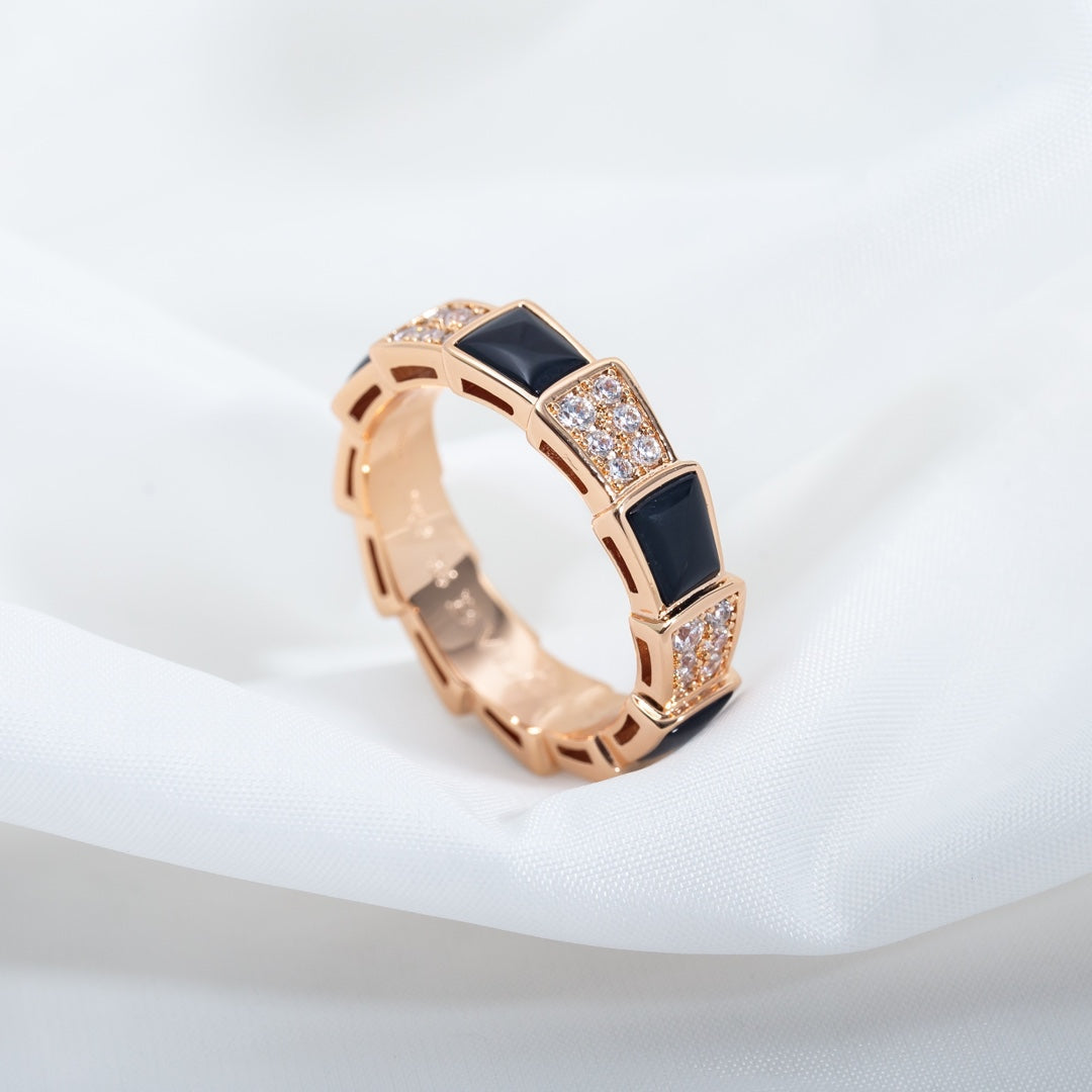 [Regalia Jewelry]SERPENTI RING PINK GOLD BLACK MOP DIAMOND PAVED 4MM