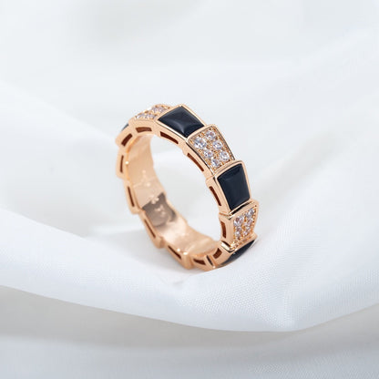 [Regalia Jewelry]SERPENTI RING PINK GOLD BLACK MOP DIAMOND PAVED 4MM