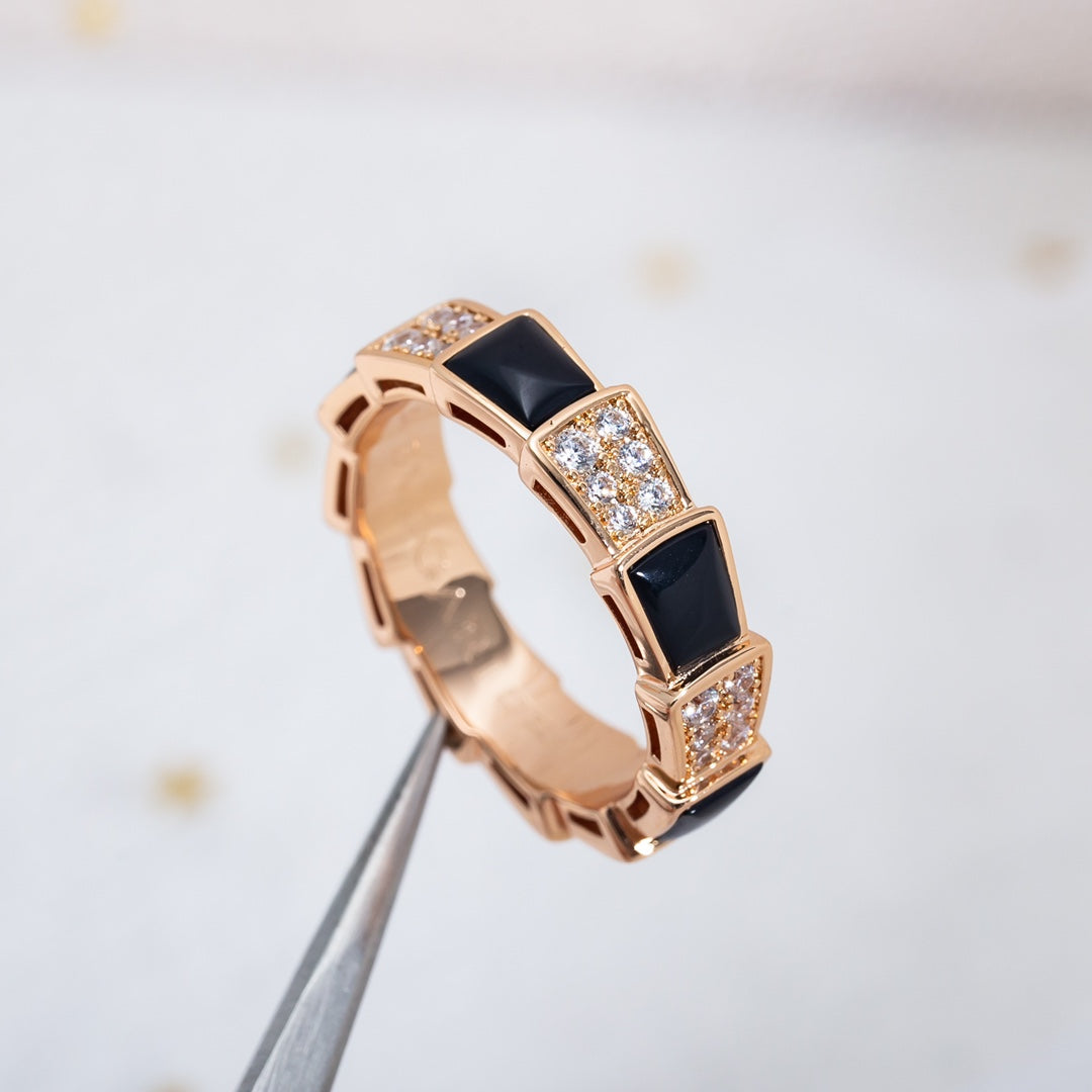 [Regalia Jewelry]SERPENTI RING PINK GOLD BLACK MOP DIAMOND PAVED 4MM