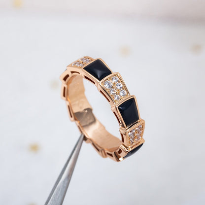 [Regalia Jewelry]SERPENTI RING PINK GOLD BLACK MOP DIAMOND PAVED 4MM