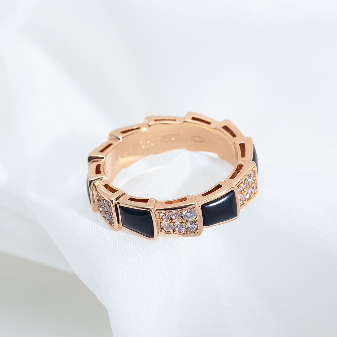[Regalia Jewelry]SERPENTI RING PINK GOLD BLACK MOP DIAMOND PAVED 4MM