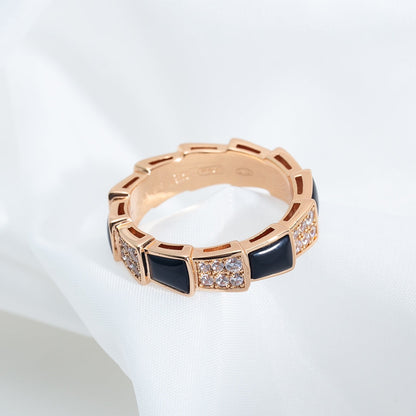 [Regalia Jewelry]SERPENTI RING PINK GOLD BLACK MOP DIAMOND PAVED 4MM