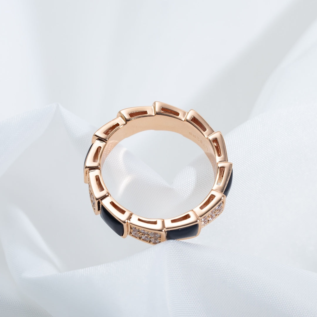 [Regalia Jewelry]SERPENTI RING PINK GOLD BLACK MOP DIAMOND PAVED 4MM