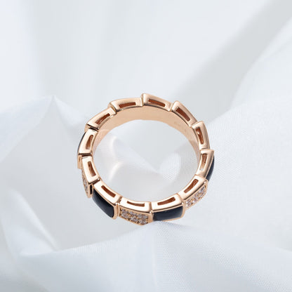 [Regalia Jewelry]SERPENTI RING PINK GOLD BLACK MOP DIAMOND PAVED 4MM